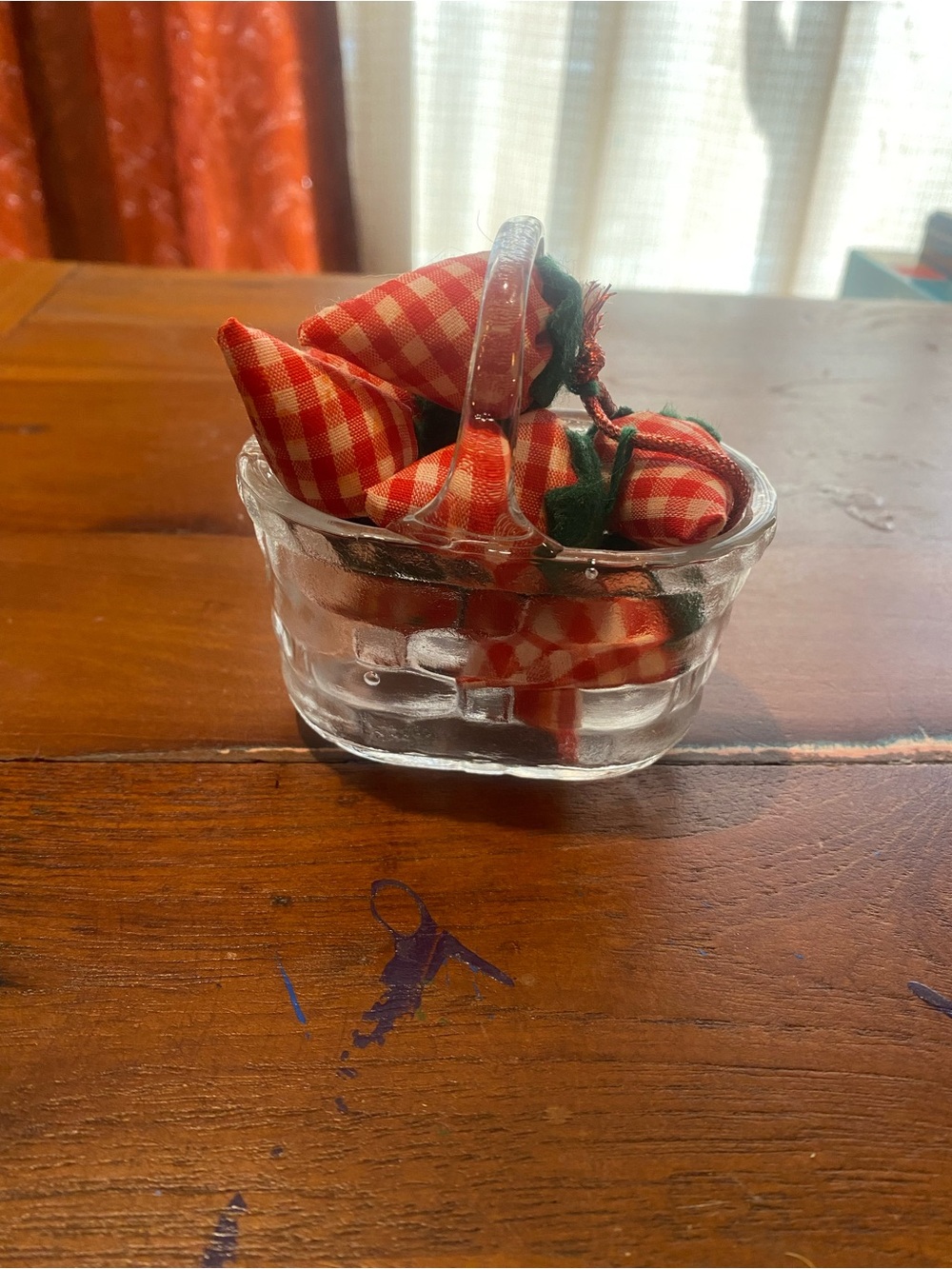 Crystal Basket with Red Gingham Fabric Strawberries